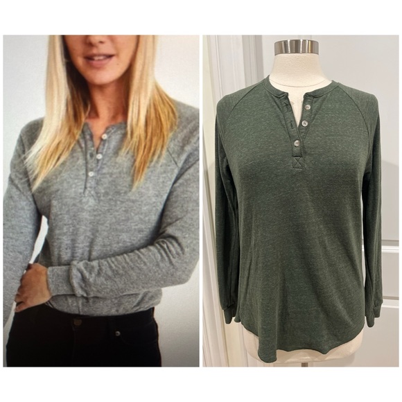 Marine Layer Tops - Marine Layer Double Knit Long Sleeve Henley Green Size‎ Large
